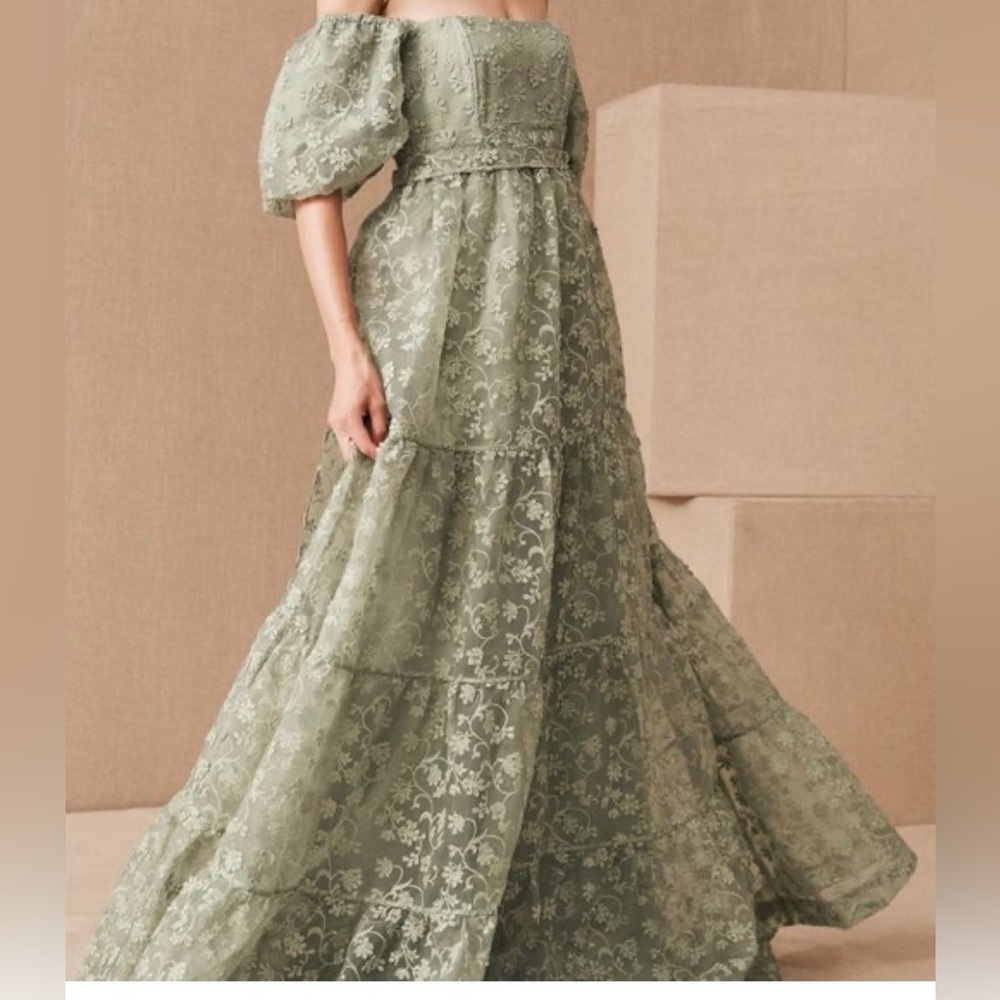 Anthropology Sage Green Floral Lace Dress